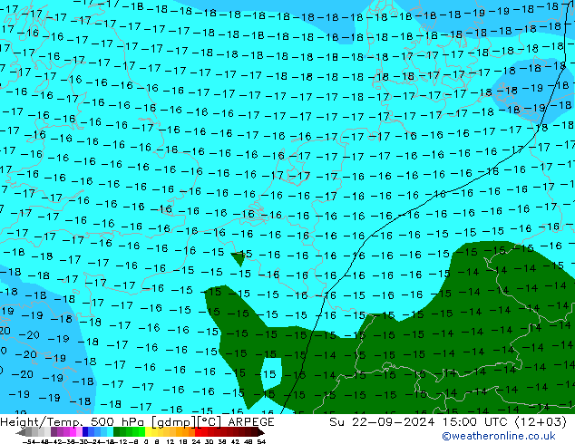 Height/Temp. 500 hPa ARPEGE 星期日 22.09.2024 15 UTC