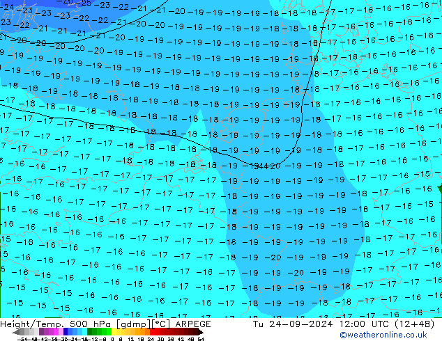 Height/Temp. 500 hPa ARPEGE Di 24.09.2024 12 UTC