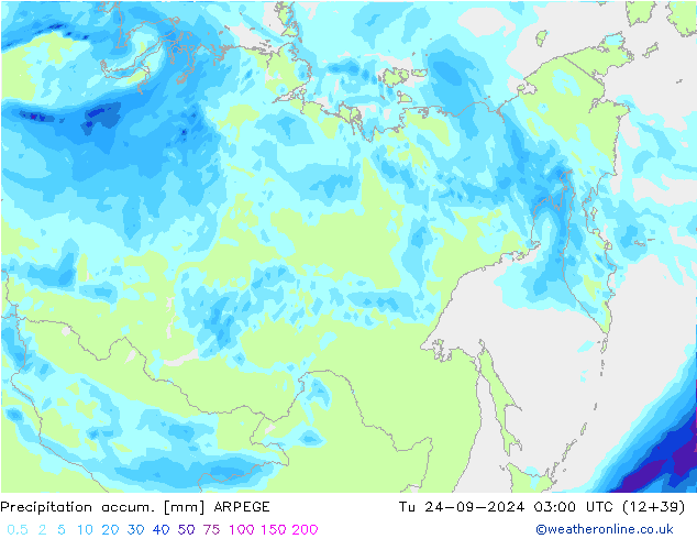 Precipitation accum. ARPEGE Ter 24.09.2024 03 UTC