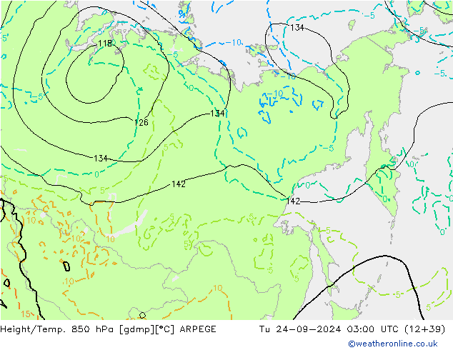 Height/Temp. 850 hPa ARPEGE Ter 24.09.2024 03 UTC