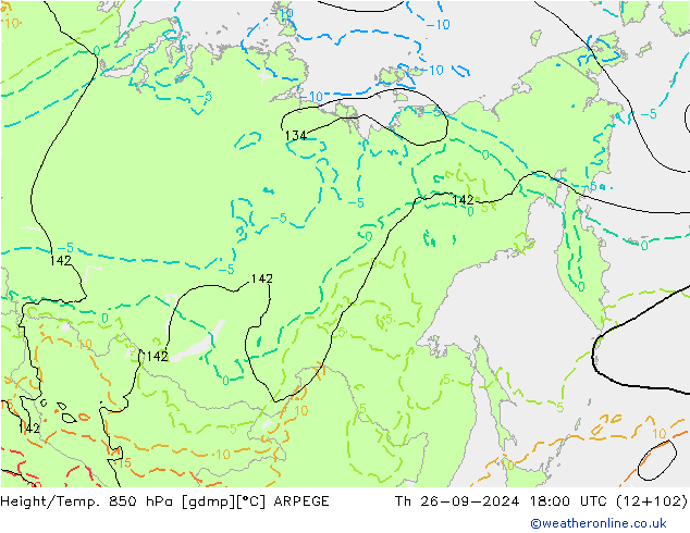 Height/Temp. 850 hPa ARPEGE Th 26.09.2024 18 UTC