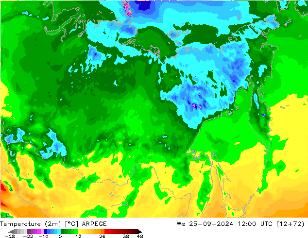 Temperatura (2m) ARPEGE mer 25.09.2024 12 UTC