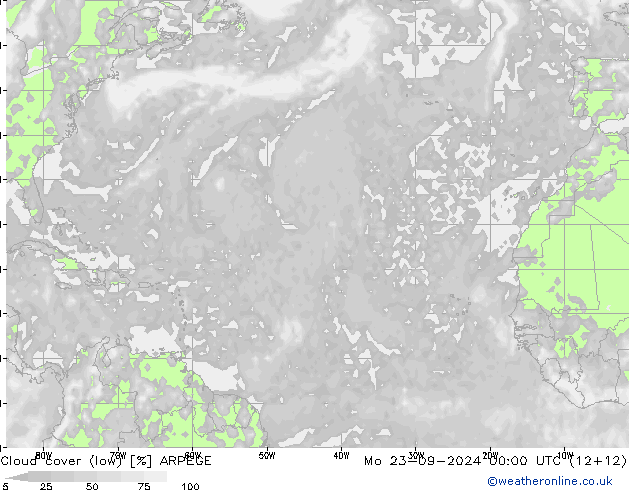 облака (низкий) ARPEGE пн 23.09.2024 00 UTC