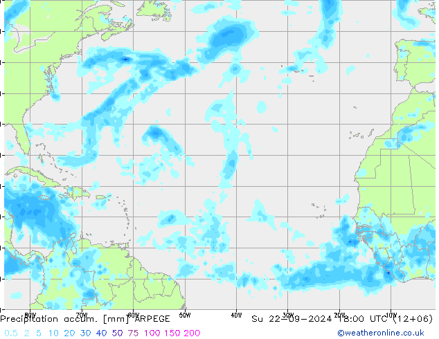 Precipitation accum. ARPEGE Dom 22.09.2024 18 UTC