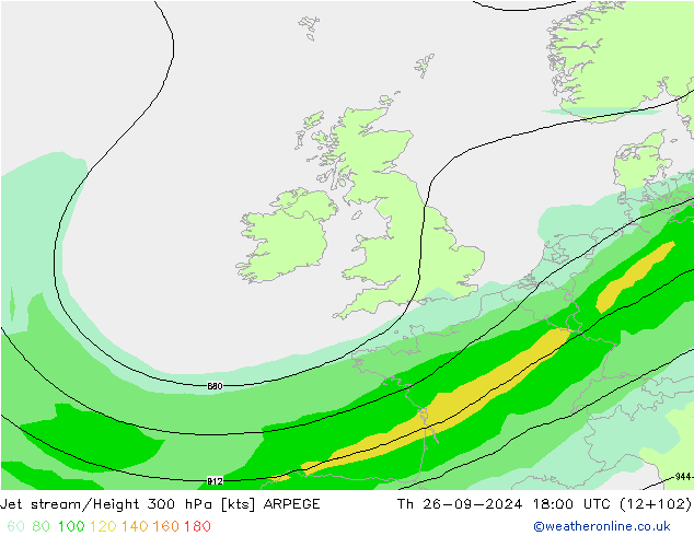 Jet stream/Height 300 hPa ARPEGE Th 26.09.2024 18 UTC