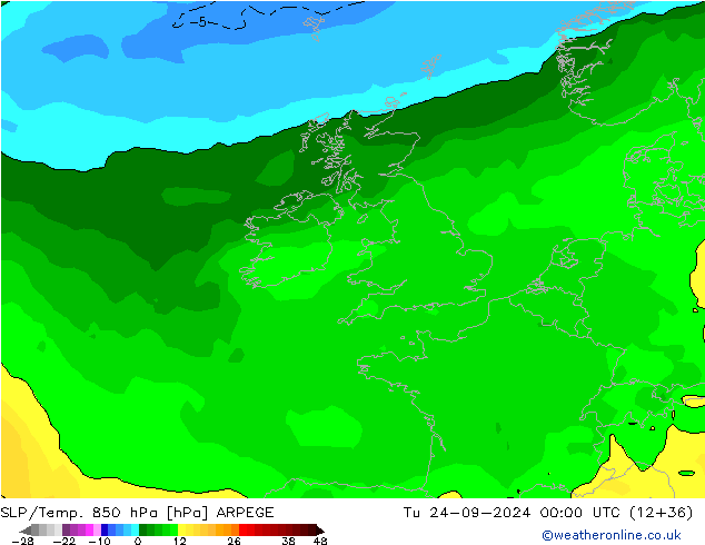 850 hPa Yer Bas./Sıc ARPEGE Sa 24.09.2024 00 UTC