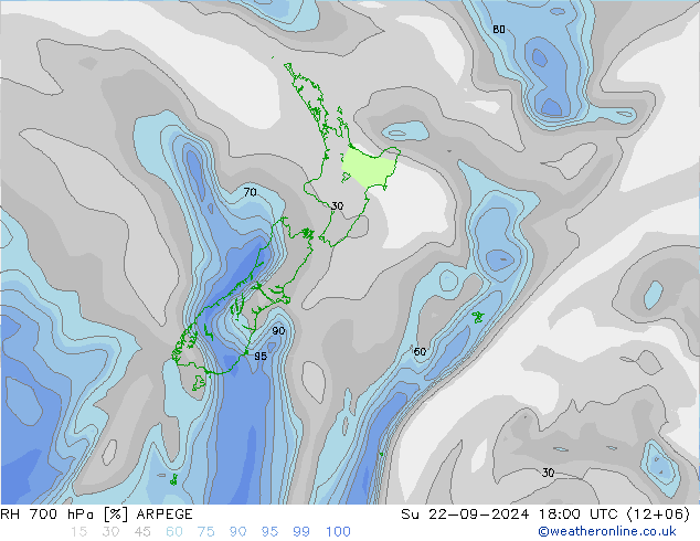 RH 700 hPa ARPEGE  22.09.2024 18 UTC