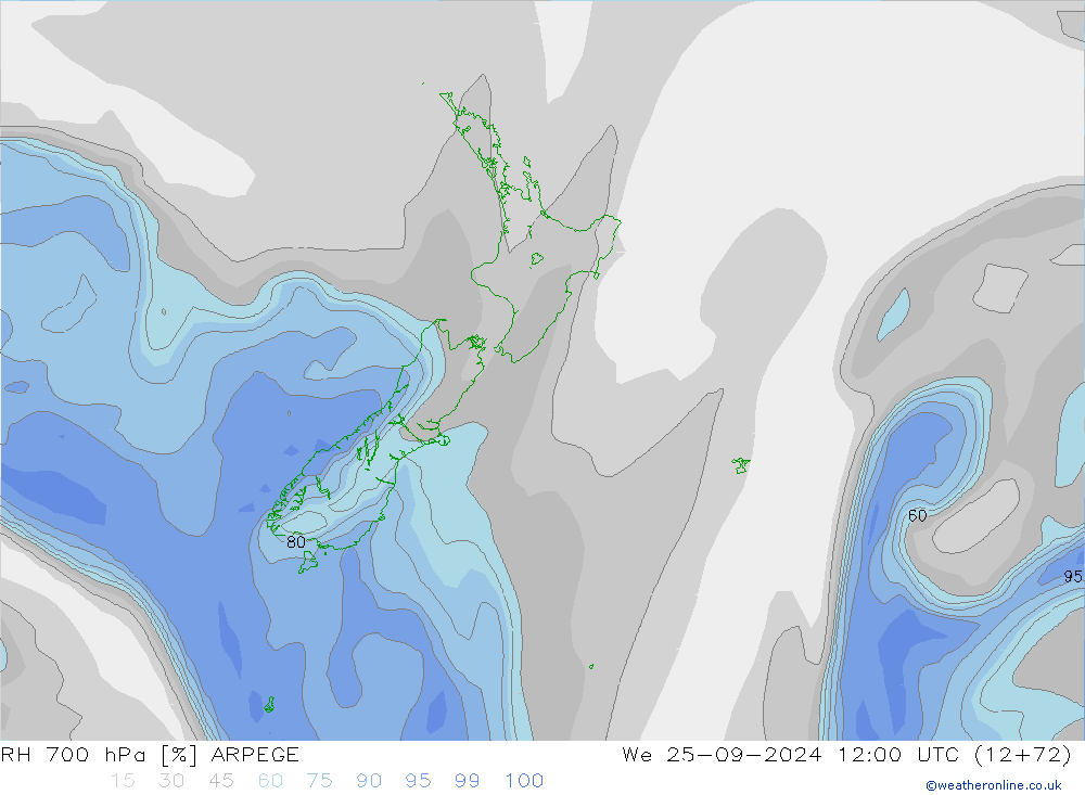 RH 700 hPa ARPEGE Qua 25.09.2024 12 UTC