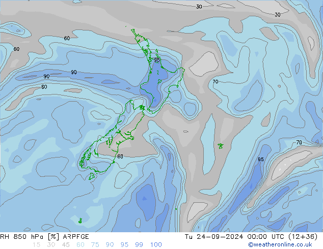 RH 850 hPa ARPEGE Tu 24.09.2024 00 UTC