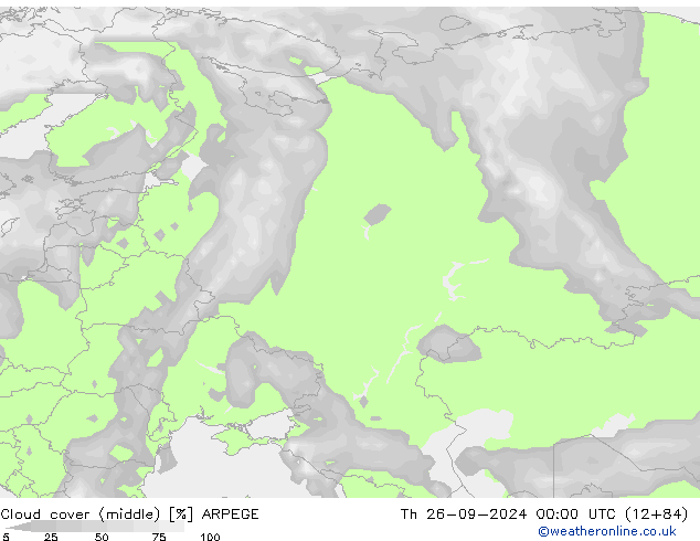 Cloud cover (middle) ARPEGE Th 26.09.2024 00 UTC