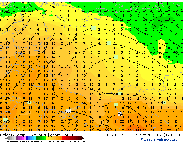 Height/Temp. 925 hPa ARPEGE Ter 24.09.2024 06 UTC