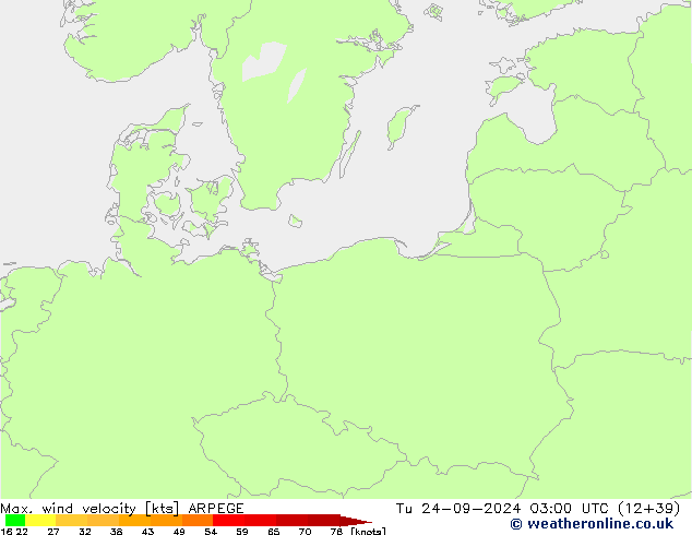 Max. wind snelheid ARPEGE di 24.09.2024 03 UTC