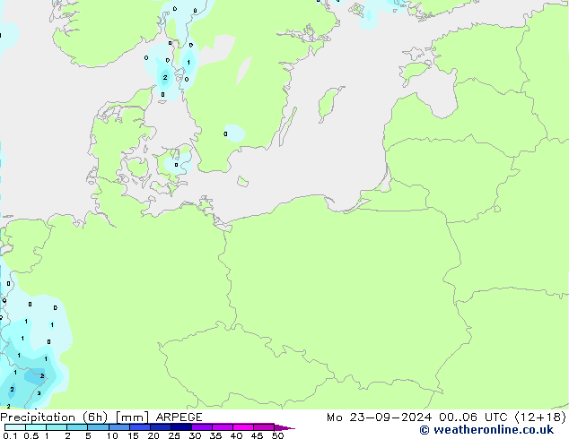 Precipitation (6h) ARPEGE Mo 23.09.2024 06 UTC