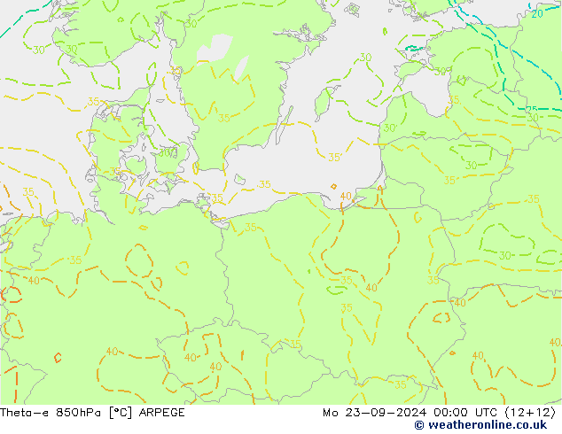 Theta-e 850hPa ARPEGE Mo 23.09.2024 00 UTC