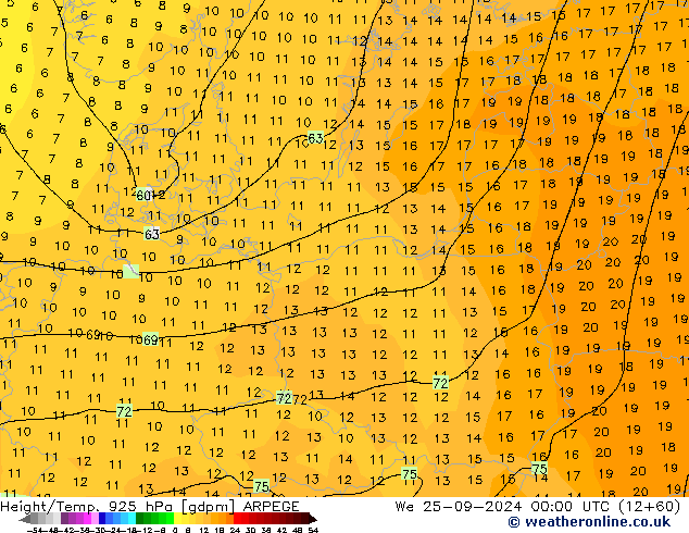 Height/Temp. 925 hPa ARPEGE We 25.09.2024 00 UTC