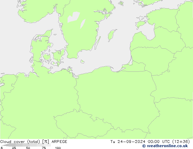 Nuages (total) ARPEGE mar 24.09.2024 00 UTC