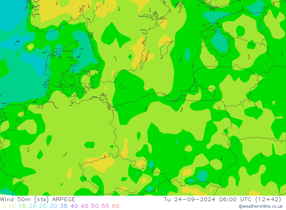 Vento 50 m ARPEGE Ter 24.09.2024 06 UTC