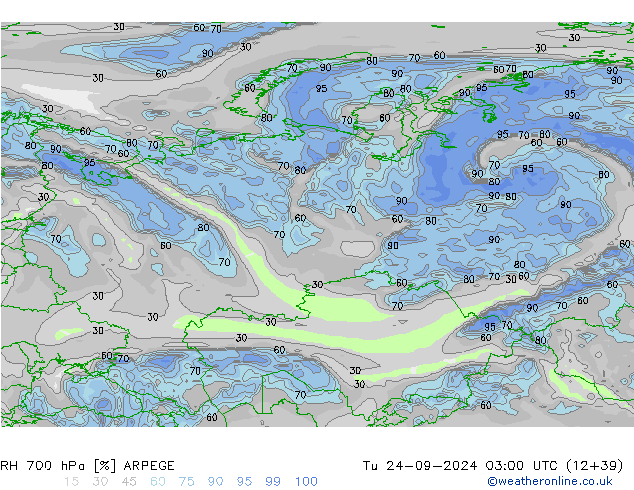 RV 700 hPa ARPEGE di 24.09.2024 03 UTC