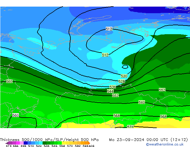 Thck 500-1000hPa ARPEGE Po 23.09.2024 00 UTC