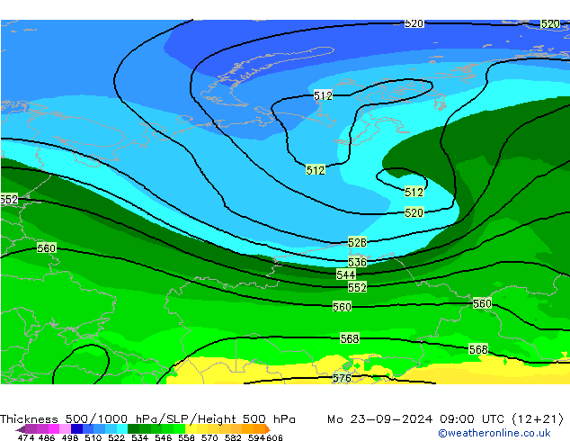 Thck 500-1000hPa ARPEGE  23.09.2024 09 UTC