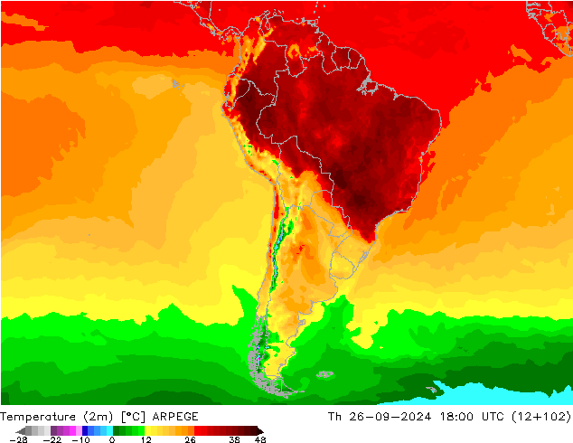 Temperaturkarte (2m) ARPEGE Do 26.09.2024 18 UTC