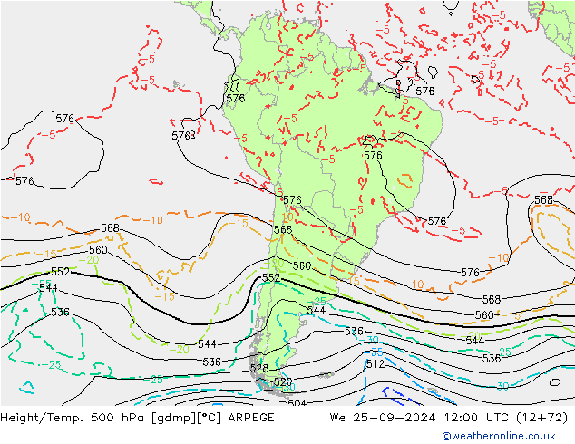 Height/Temp. 500 hPa ARPEGE  25.09.2024 12 UTC