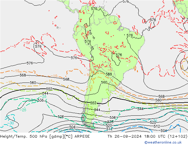 Hoogte/Temp. 500 hPa ARPEGE do 26.09.2024 18 UTC