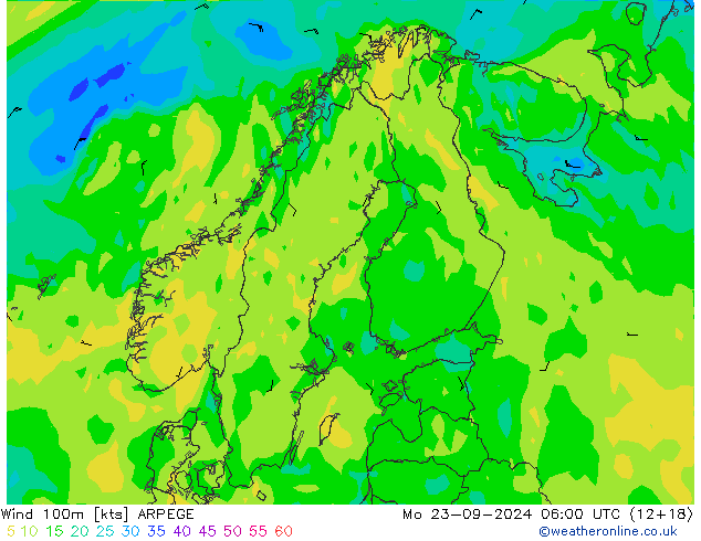 Wind 100m ARPEGE Mo 23.09.2024 06 UTC