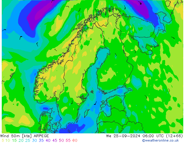 Wind 50m ARPEGE We 25.09.2024 06 UTC