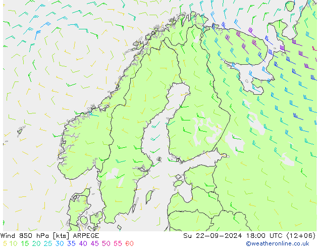 风 850 hPa ARPEGE 星期日 22.09.2024 18 UTC