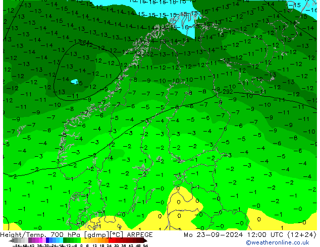 Height/Temp. 700 hPa ARPEGE Seg 23.09.2024 12 UTC