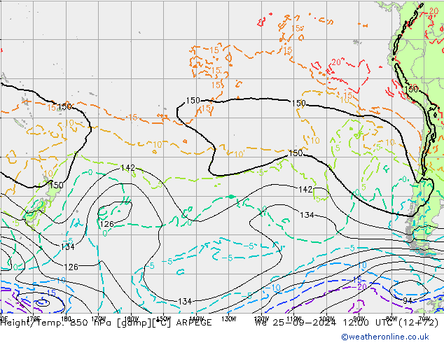 Height/Temp. 850 hPa ARPEGE We 25.09.2024 12 UTC