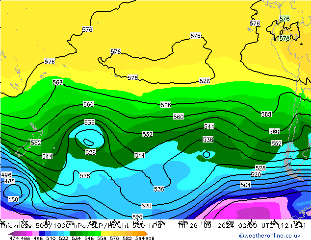 Thck 500-1000hPa ARPEGE Th 26.09.2024 00 UTC