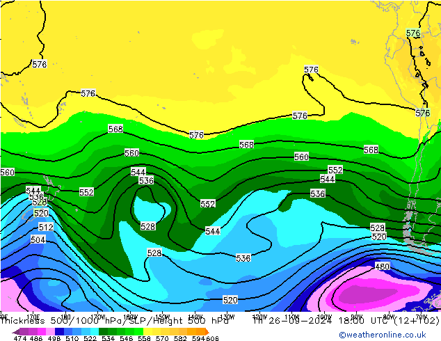 500-1000 hPa Kalınlığı ARPEGE Per 26.09.2024 18 UTC