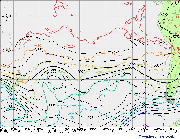 Height/Temp. 500 hPa ARPEGE Do 26.09.2024 06 UTC