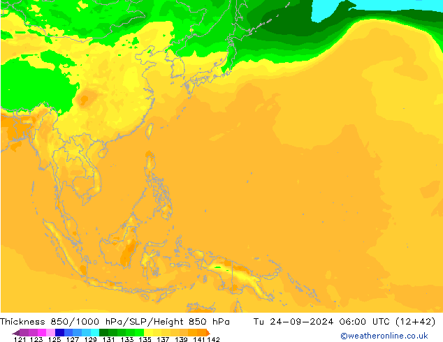 Schichtdicke 850-1000 hPa ARPEGE Di 24.09.2024 06 UTC