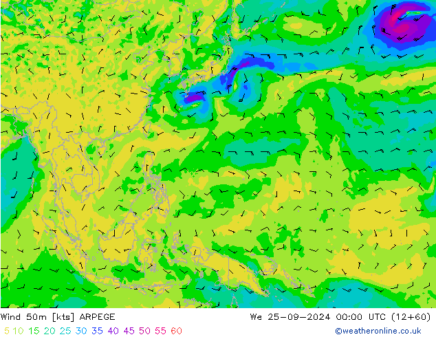 Wind 50m ARPEGE We 25.09.2024 00 UTC