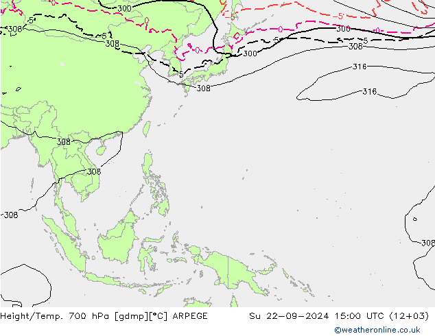 Yükseklik/Sıc. 700 hPa ARPEGE Paz 22.09.2024 15 UTC