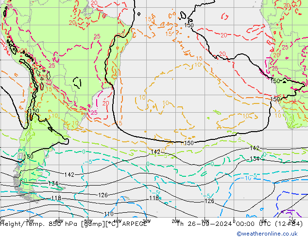 Height/Temp. 850 hPa ARPEGE Qui 26.09.2024 00 UTC