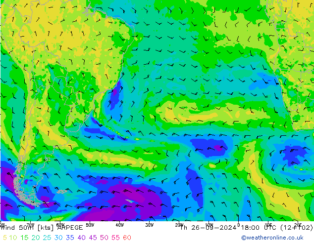 Wind 50m ARPEGE Th 26.09.2024 18 UTC