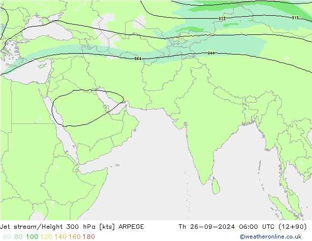 Jet stream/Height 300 hPa ARPEGE Th 26.09.2024 06 UTC