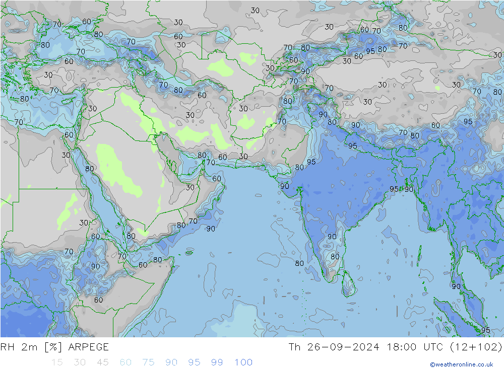 RH 2m ARPEGE Th 26.09.2024 18 UTC