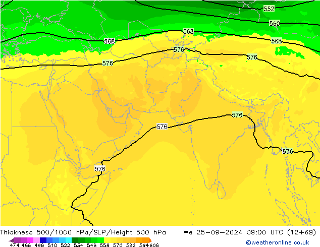 Thck 500-1000hPa ARPEGE We 25.09.2024 09 UTC