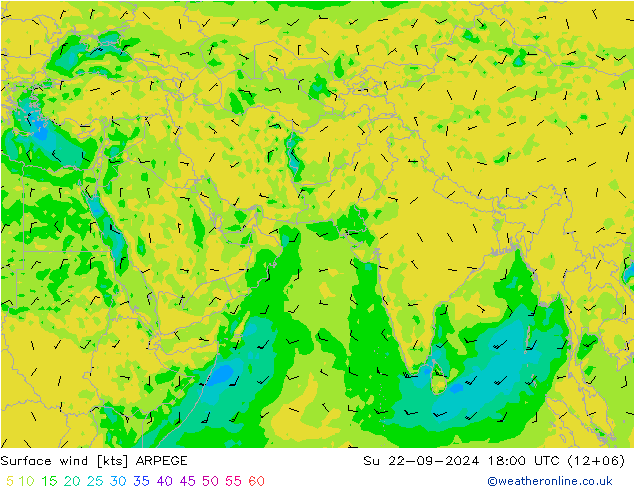 ветер 10 m ARPEGE Вс 22.09.2024 18 UTC