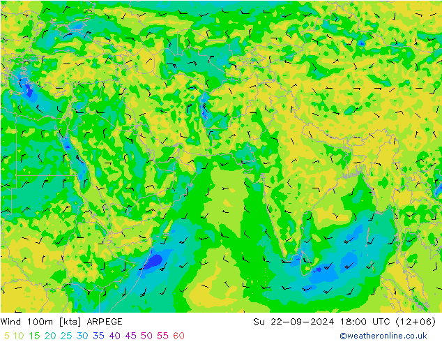 Wind 100m ARPEGE Su 22.09.2024 18 UTC