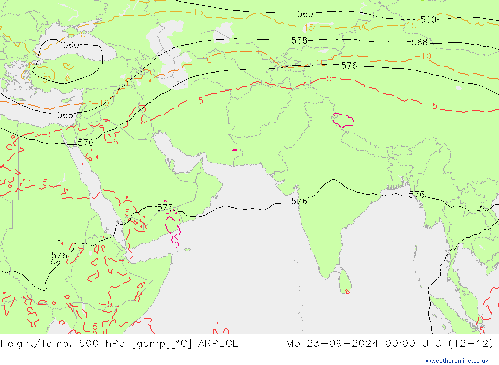 Height/Temp. 500 hPa ARPEGE  23.09.2024 00 UTC