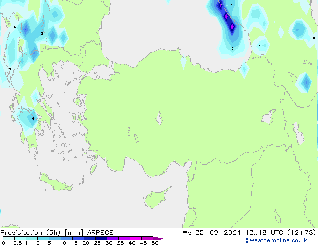 Precipitation (6h) ARPEGE We 25.09.2024 18 UTC