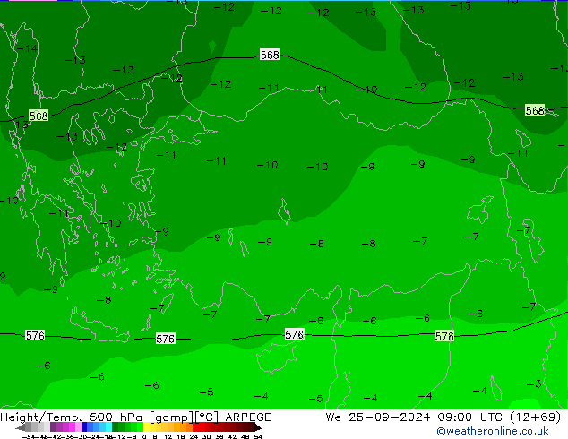 Height/Temp. 500 hPa ARPEGE We 25.09.2024 09 UTC