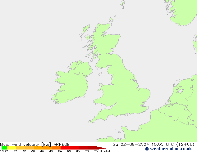 Max. wind velocity ARPEGE dim 22.09.2024 18 UTC