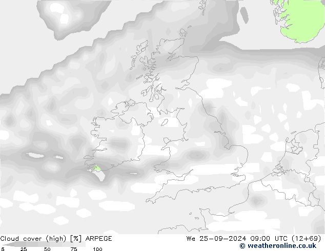 Bewolking (Hoog) ARPEGE wo 25.09.2024 09 UTC